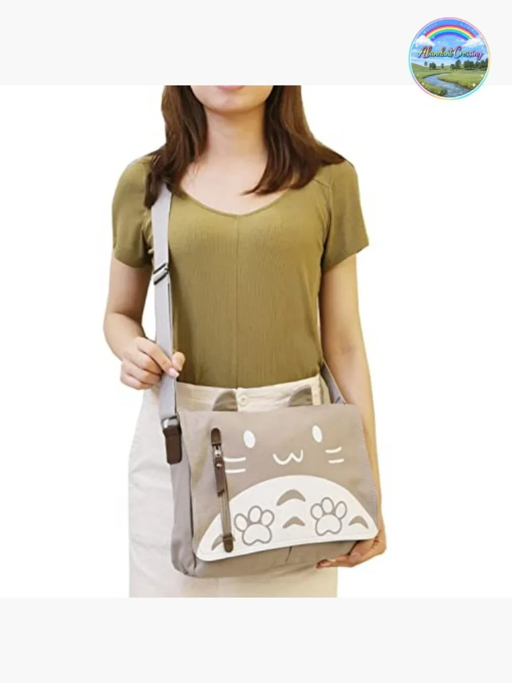 Canvas Messenger Bag with Cat Pattern Shoulder Bag Crossbody Satchel School Bag